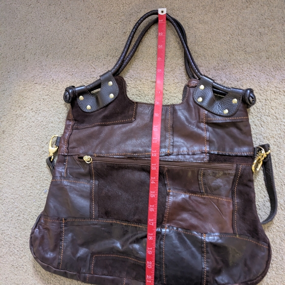 Pietro Alessandro Patchwork Leather Slouchy Boho Brown Relaxed Fall Vibe Handbag - Picture 11 of 12